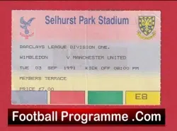 Wimbledon v Manchester United 1991 – Football Ticket