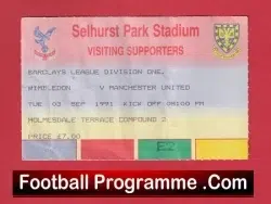 Wimbledon v Manchester United 1991 - Match Ticket - football memorabilia