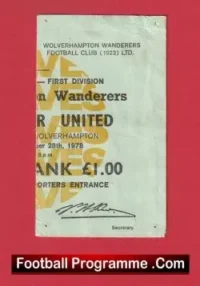 Wolves v Manchester United 1978 – Football Ticket 1970s