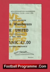 Wolves v Manchester United 1978 – Football Ticket 1970s