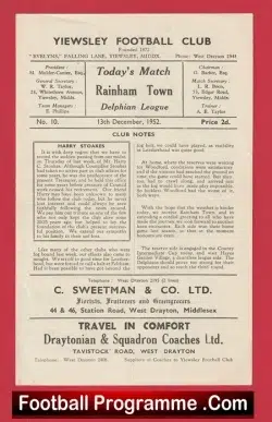 Yiewsley v Rainham Town 1950 - 1950's - football programme