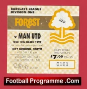Nottingham Forest v Manchester United 1992 – Football Ticket
