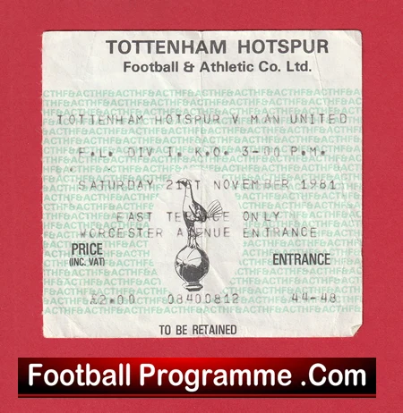 Tottenham Hotspur v Manchester United 1981 - Ticket v Man Utd - Image 2