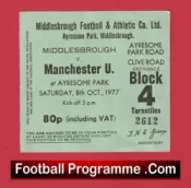 Middlesbrough v Manchester United 1977 – Football Ticket 1970’s