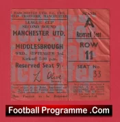 Manchester United v Everton 1969 – Match Ticket League Cup