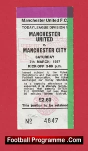 Manchester United v Manchester City 1987 – Ticket Ferguson First Derby Match