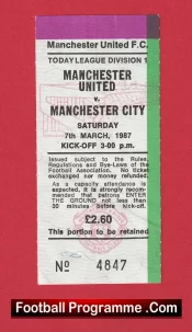Manchester United v Manchester City 1987 – Ticket Ferguson First Derby Match