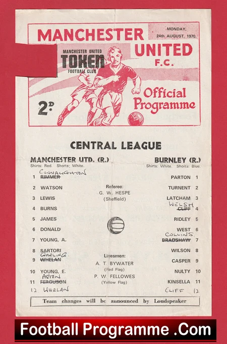 Manchester United v Burnley 1970 - Man Utd Reserves Sartori - Image 2