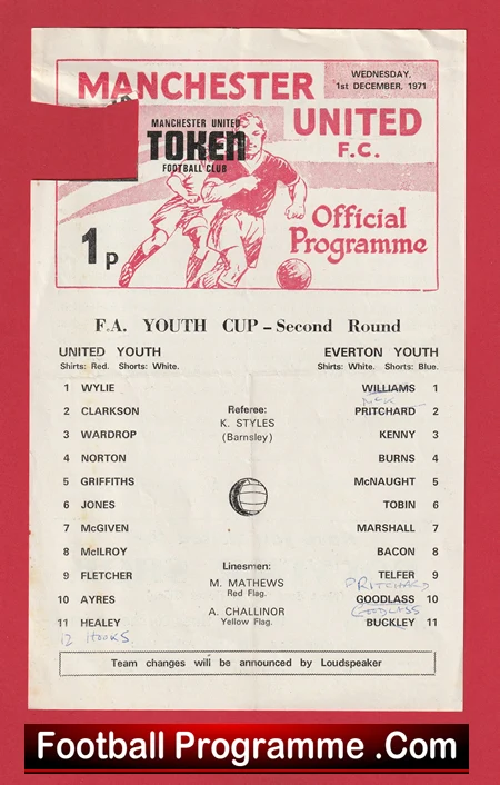 Manchester United v Everton 1971 - Youth Match + Sammy Mcilroy - Image 2