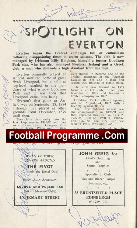 Heart of Midlothian Hearts v Everton 1973 - Texaco Cup Multi Signed - Image 3