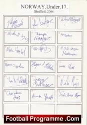 Norway Team Sheet Multi Signed Under 17 team 2004