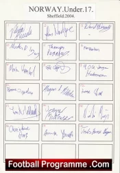 Norway Team Sheet Multi Signed Under 17 team 2004