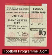 Manchester United v Manchester City 1977 – 1970’s Football Ticket