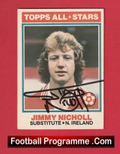Manchester United Jimmy Nicholl Autographed Football Card 1970’s Man Utd