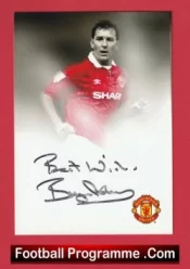 Manchester United Bryan Robson Autograph Signed Info Card Man Utd