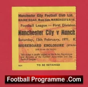 Manchester City v Manchester United 1971 – Match Ticket 1970s