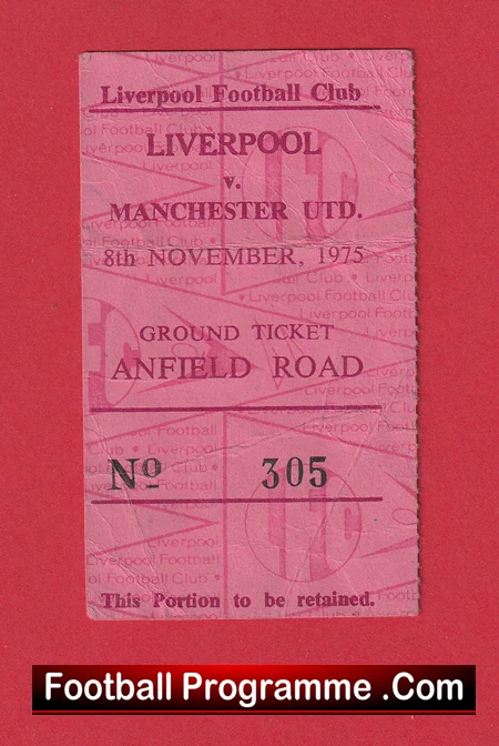 Liverpool v Manchester United 1975 - Football Ticket - Image 2