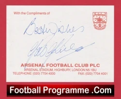 Arsenal Pat Rice Autograph Signed Compliments Slip - football programme