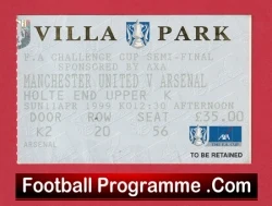 Arsenal v Manchester United 1999 - Semi Final Treble Season Ticket - football memorabilia