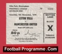 Aston Villa v Manchester United 1976 – Football Ticket