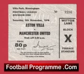 Aston Villa v Manchester United 1976 – Football Ticket