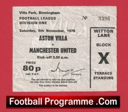 Aston Villa v Manchester United 1976 - Football Ticket - football memorabilia