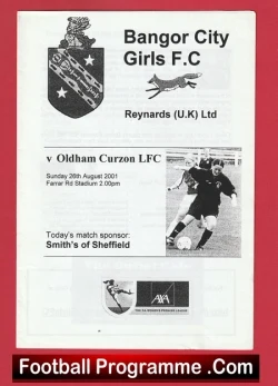 Bangor City Ladies v Oldham Curzon 2001 - Womens Football - football programme