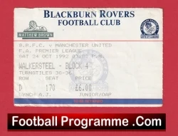 Blackburn Rovers v Manchester United 1992 - Football Ticket - football memorabilia