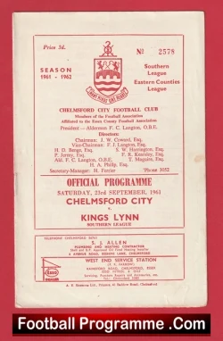 Chelmsford City v Kings Lynn 1961 - 1960s - football programme