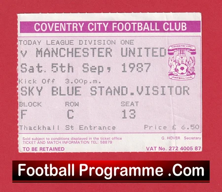 Coventry City v Manchester United 1987 - Match Ticket - Image 2