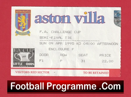 Crystal Palace v Manchester United 1995 - FA Cup Semi Final Match Ticket - Image 2