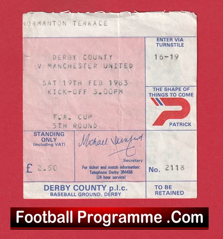 Derby County v Manchester United 1983 - Match Ticket - Image 2