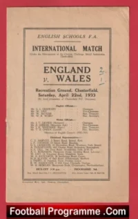 England v Wales 1933 – School Boys Match at Chesterfield FC 1930s