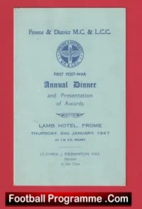Frome District Motor Cycle Light Car Club Annual Dinner Menu 1947 – Signed