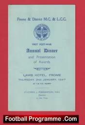 Frome District Motor Cycle Light Car Club Annual Dinner Menu 1947 – Signed