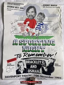George Best + Peter Brackley + Mike Osman Signed Davenport Theatre Poster 1993 - football programme