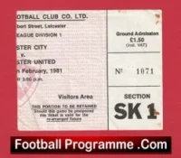 Leicester City v Manchester United 1981 – Football Ticket
