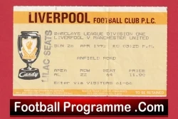 Liverpool v Manchester United 1992 - Match Ticket - football memorabilia