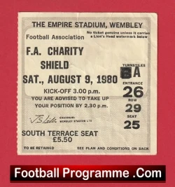 Liverpool v West Ham United 1980 - Charity Shield Ticket - football memorabilia