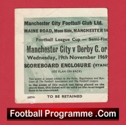 Manchester City v Manchester United 1969 - Match Ticket Semi Final - football memorabilia