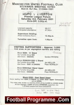 Manchester United Football Club Stewards Briefing Notes 2000/01 v Everton - football programme