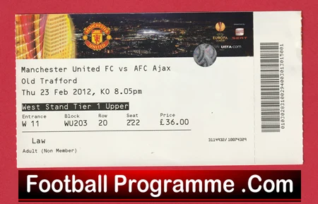 Manchester United v Ajax 2012 - Match Ticket - Image 2
