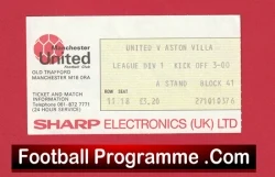 Manchester United v Aston Villa 1977 - Match Ticket - football memorabilia