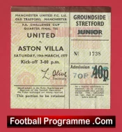 Manchester United v Aston Villa 1977 – Football Ticket