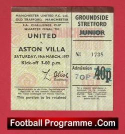 Manchester United v Aston Villa 1977 - Football Ticket - football memorabilia