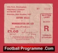 Manchester United v Aston Villa 1977 – Football Ticket