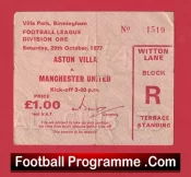 Manchester United v Aston Villa 1977 – Football Ticket