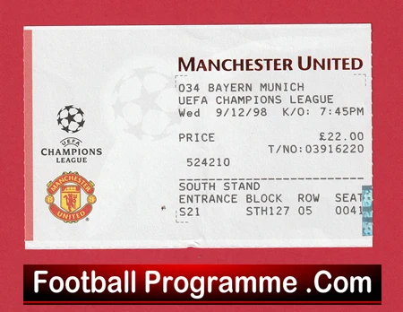 Manchester United v Bayern Munich 1998 - Treble Season Ticket - Image 2