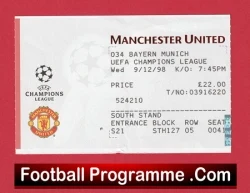 Manchester United v Bayern Munich 1998 - Treble Season Ticket - football memorabilia