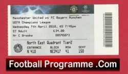 Manchester United v Bayern Munich 2010 - Match Ticket - football memorabilia